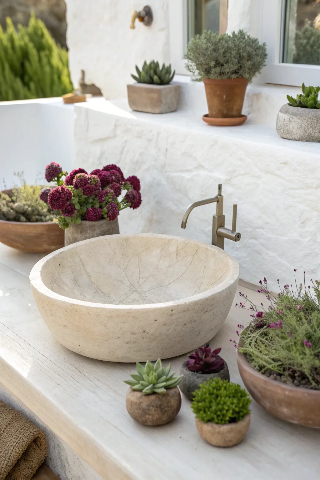 Elevate your wash basin with nature's touch — simple elegance meets vibrant flora.