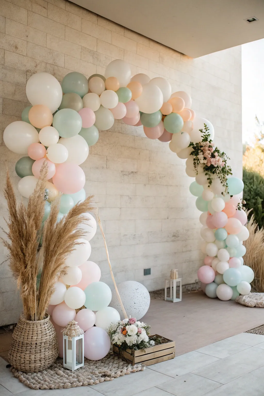 Elevate your big day with a whimsical balloon wonderland backdrop—where minimalist elegance meets playful charm.
