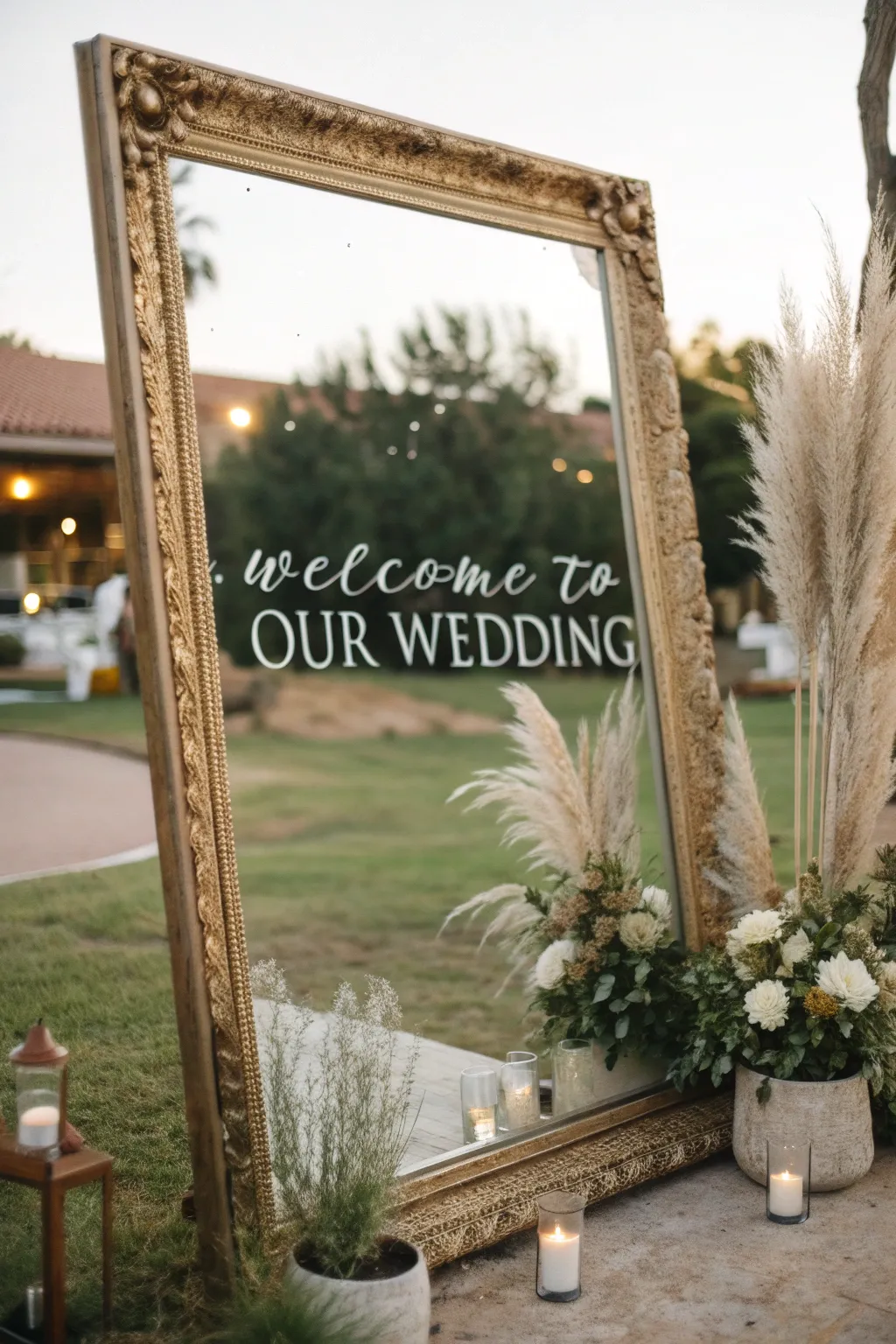 Reflect love and elegance with this charming DIY vintage mirror wedding sign.