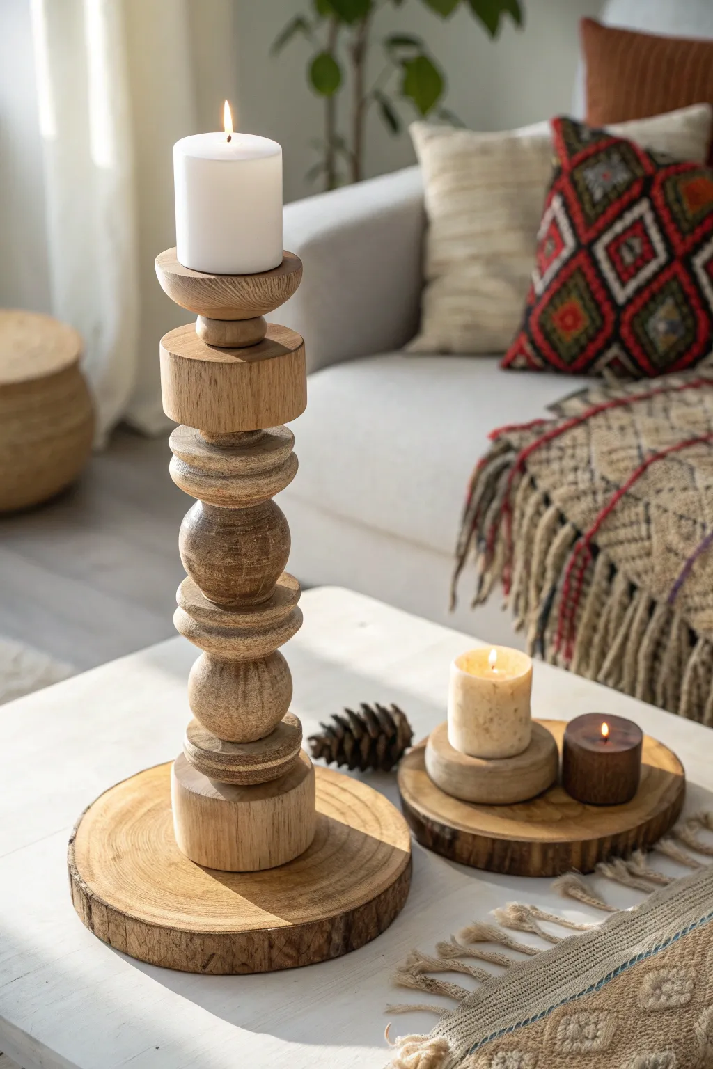 Elevate your decor with these handcrafted Layered Wood Candle Towers, where simplicity meets striking style.