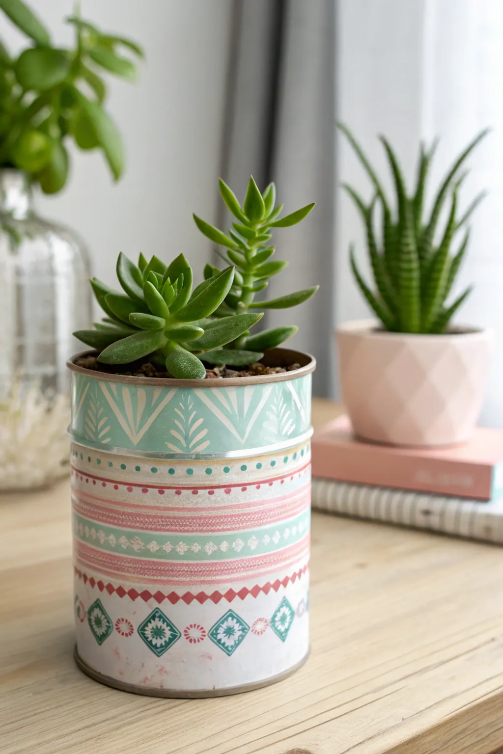 Breathe new life into vintage tin cans with a touch of boho flair for your indoor oasis.