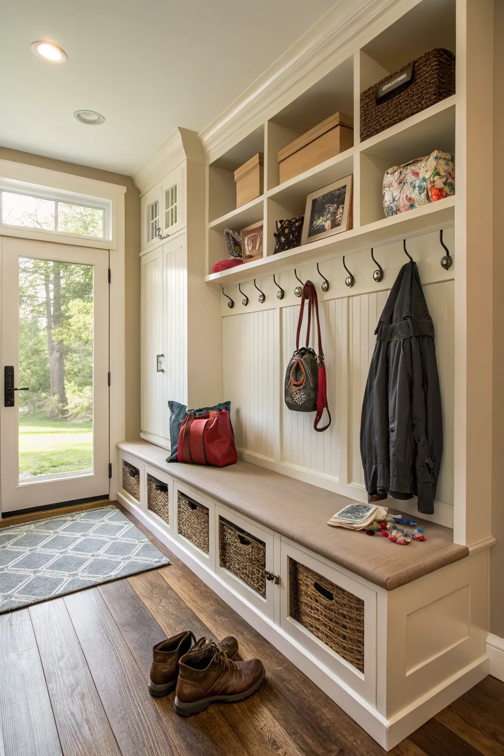 A mudroom with dedicated dog storage, ensuring a clutter-free space.