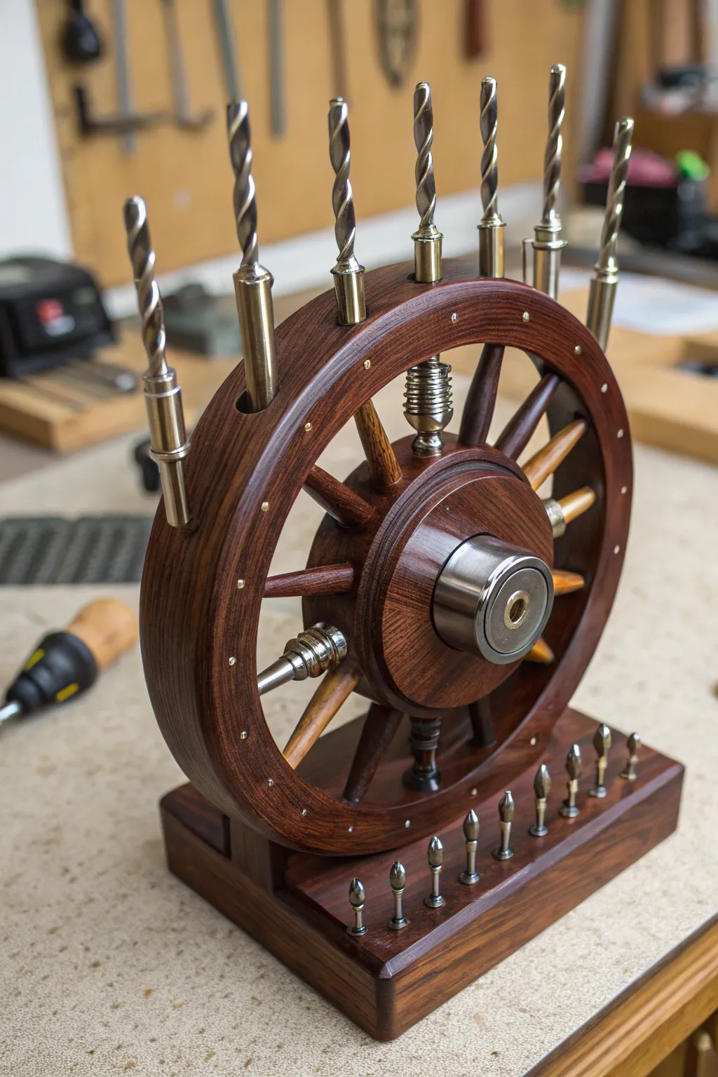 Elevate your workspace with this elegant rotating daisy wheel organizer—where function meets artistry.