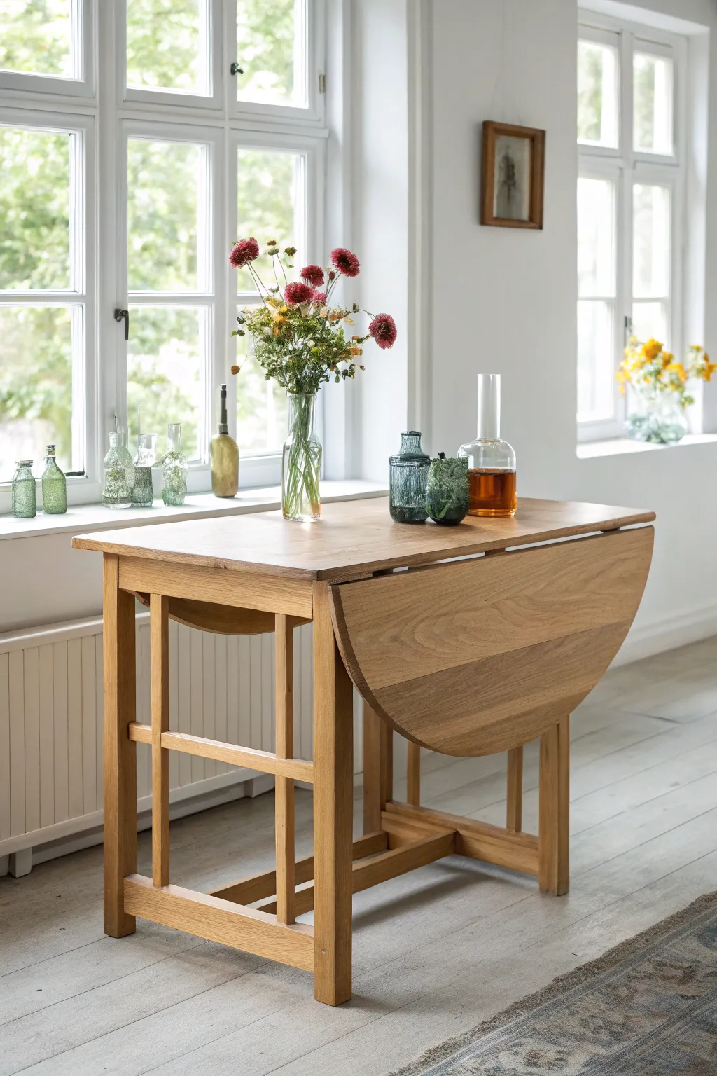 Transform your bar area with a chic drop leaf table – compact elegance meets mixology dreams. #ScandiBoho #BarStyle
