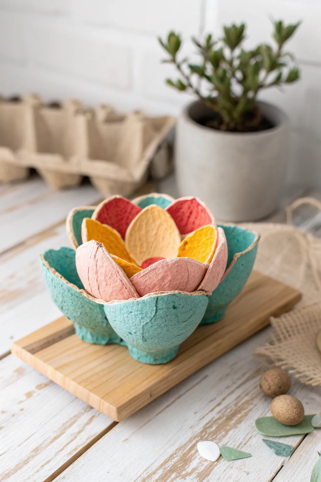 Transform everyday egg cartons into stunning floral art! 🌸✨ #CraftingBeauty #ScandiBoho
