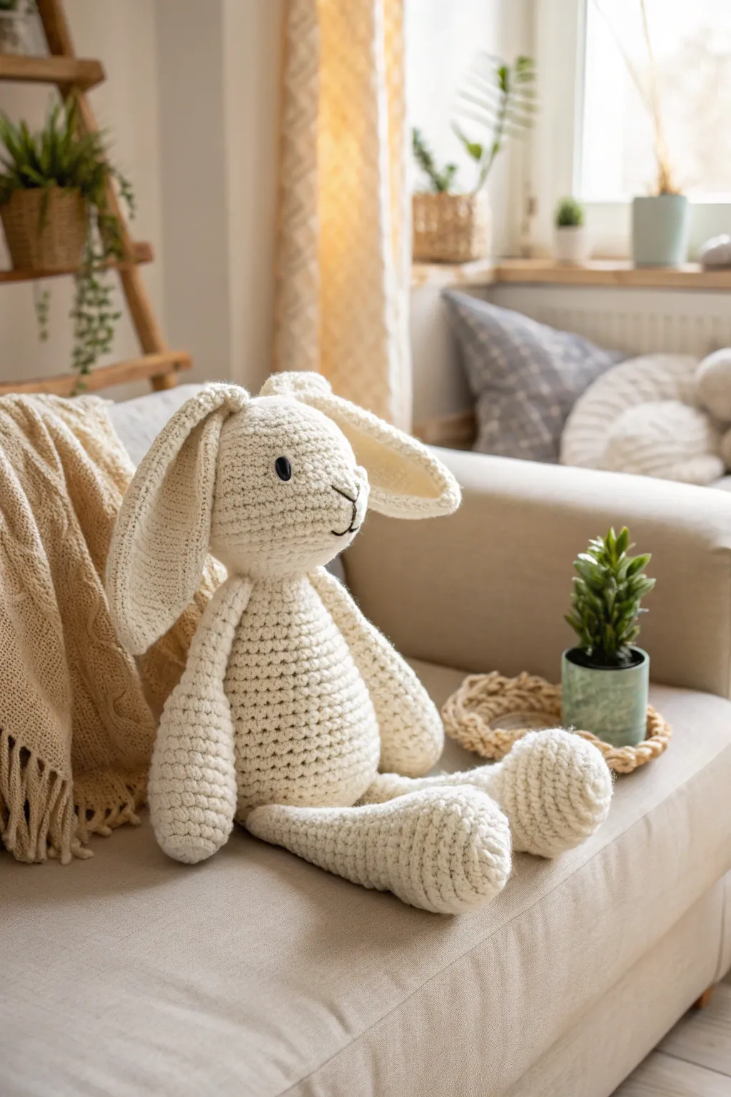 Embrace the charm of spring with a handcrafted crochet bunny, blending minimalist elegance with boho warmth.