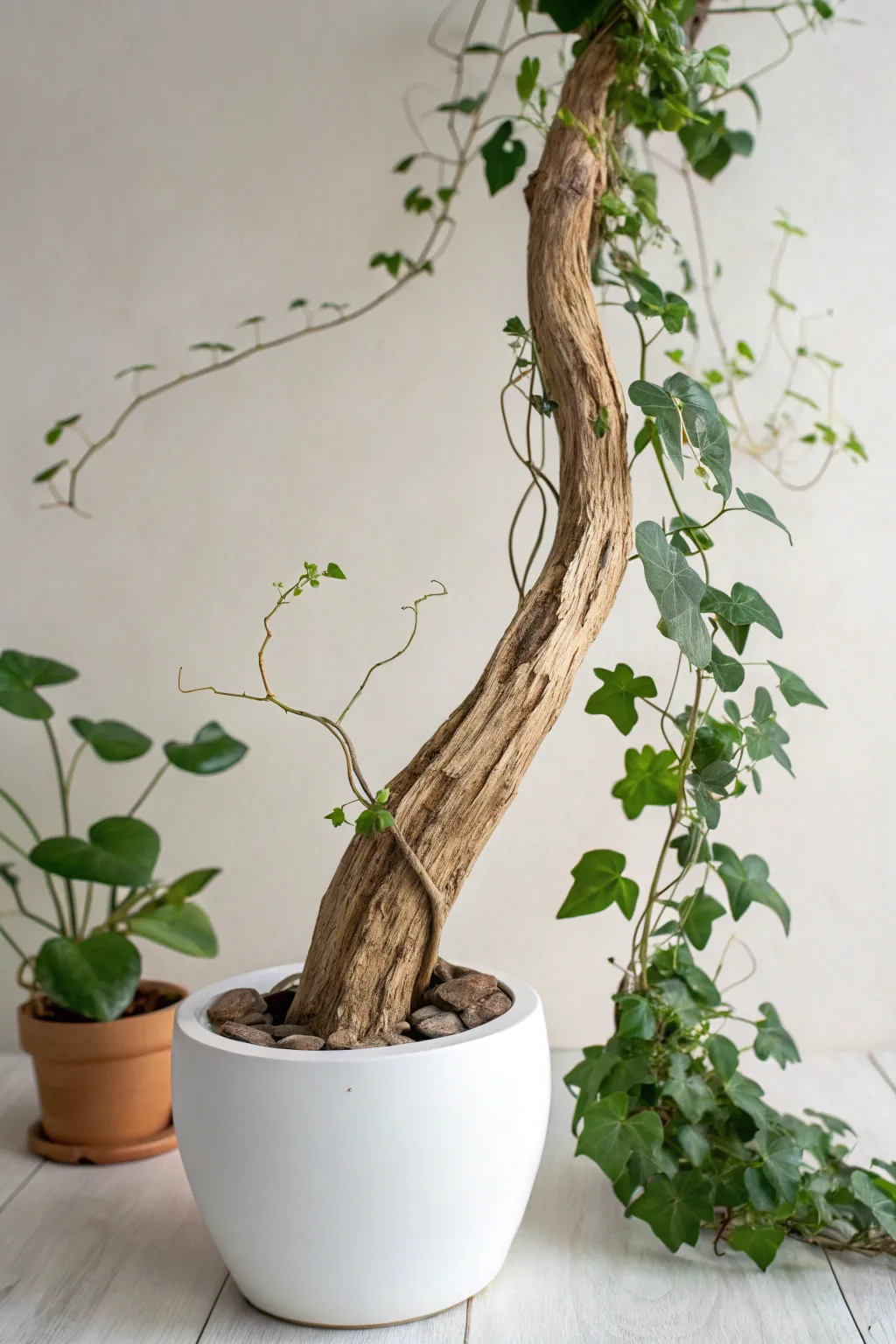 Bring coastal charm to your home with a driftwood trellis - a simple yet striking addition for plant lovers!