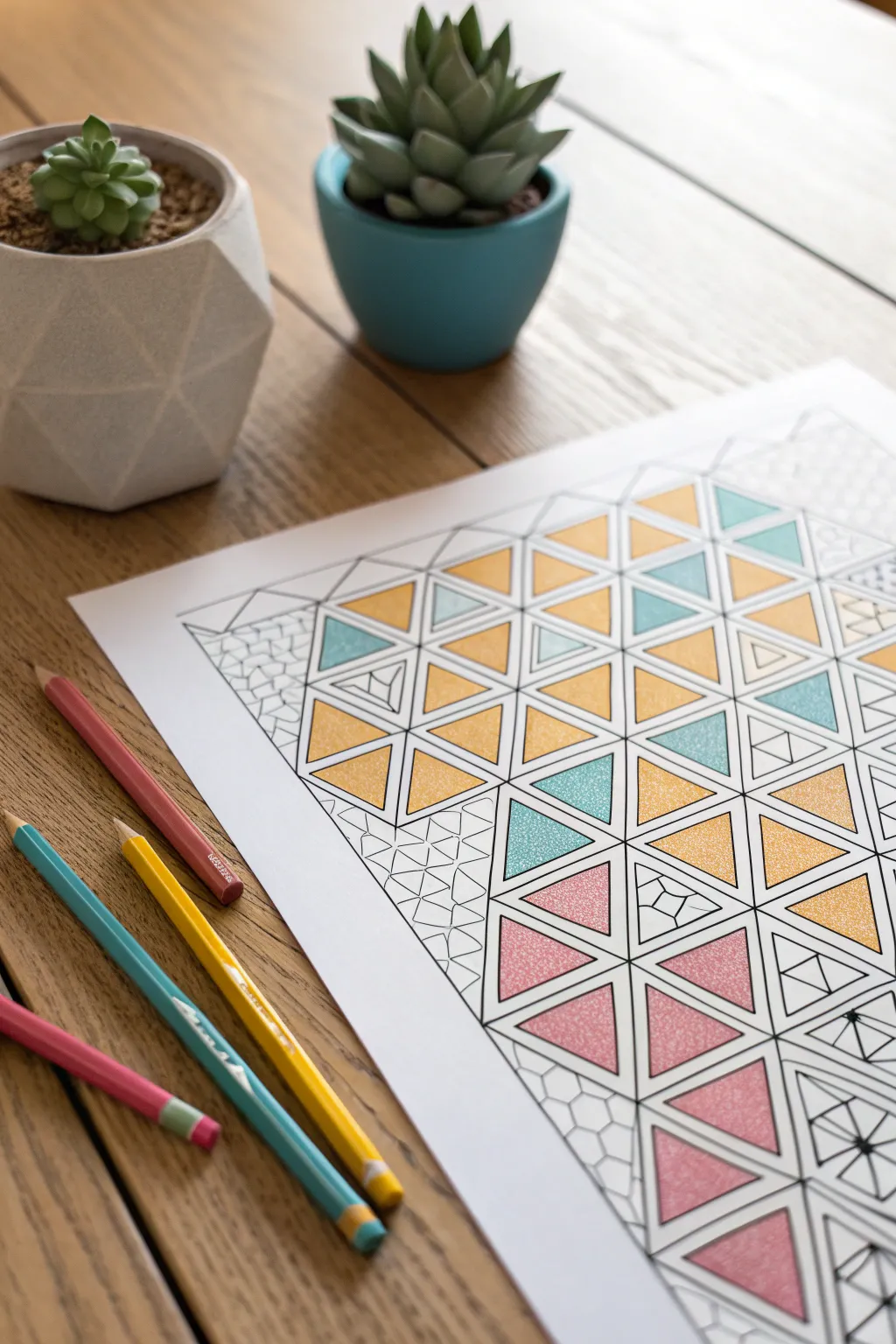 Unleash your creativity with soothing geometric patterns and vibrant colors. #GeometricArt #ColoringTherapy