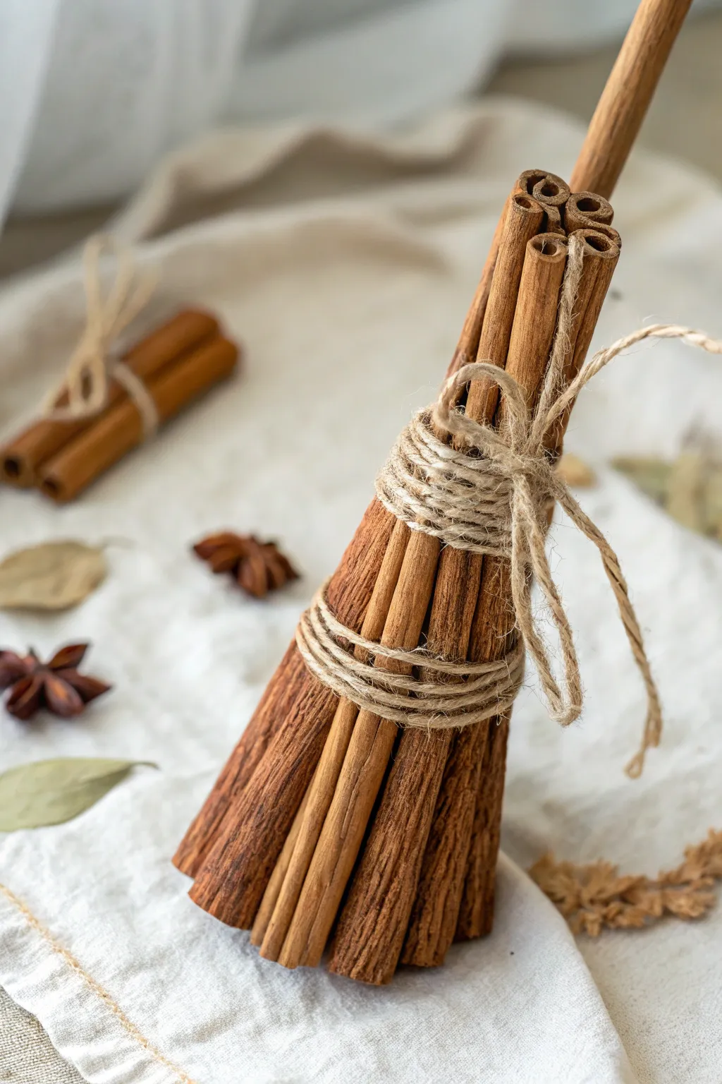 Craft your own enchanting cinnamon stick broom for a whimsical fall touch!