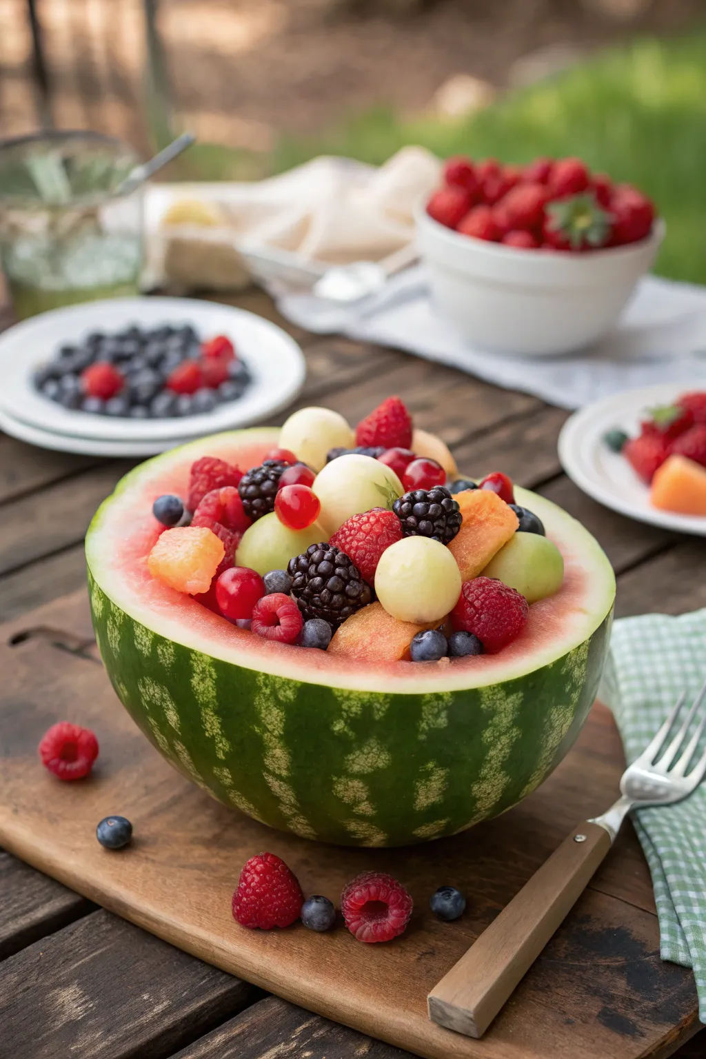 A watermelon bowl that doubles as a serving dish and centerpiece.