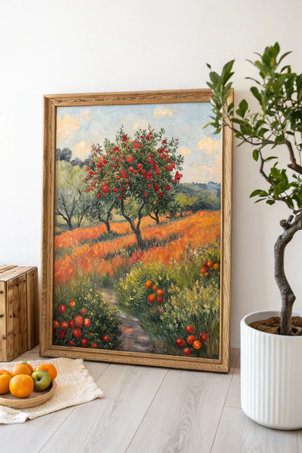 Embrace the artistry of simplicity with this vibrant impressionist fruit field painting.