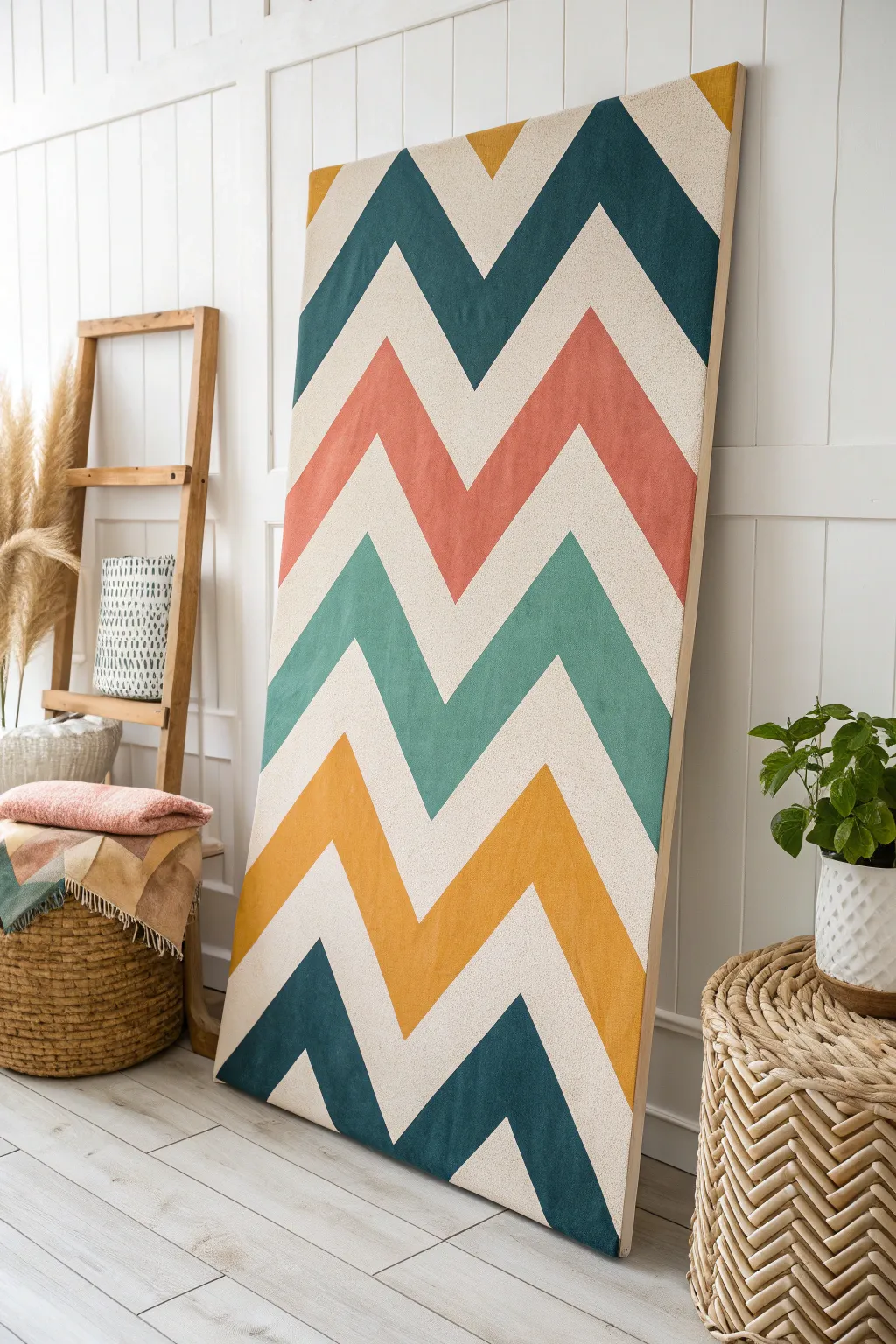 Elevate your space with Chevron Chic: where bold colors meet minimalist elegance.