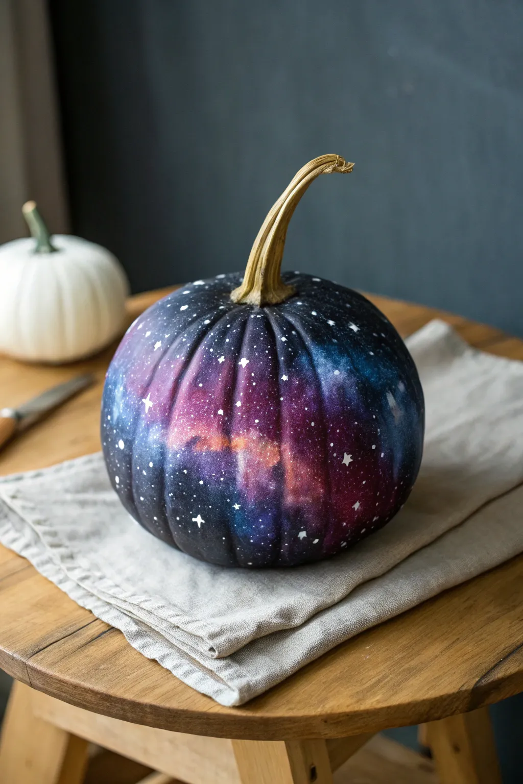 Explore the universe with this beautifully painted galaxy gourd, where simplicity meets cosmic wonder.