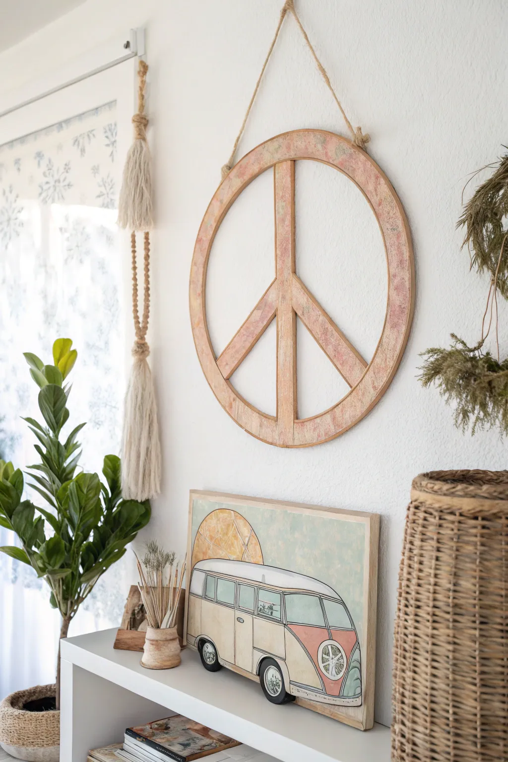 Welcome peace and nostalgia into your home with this boho-inspired wall art.