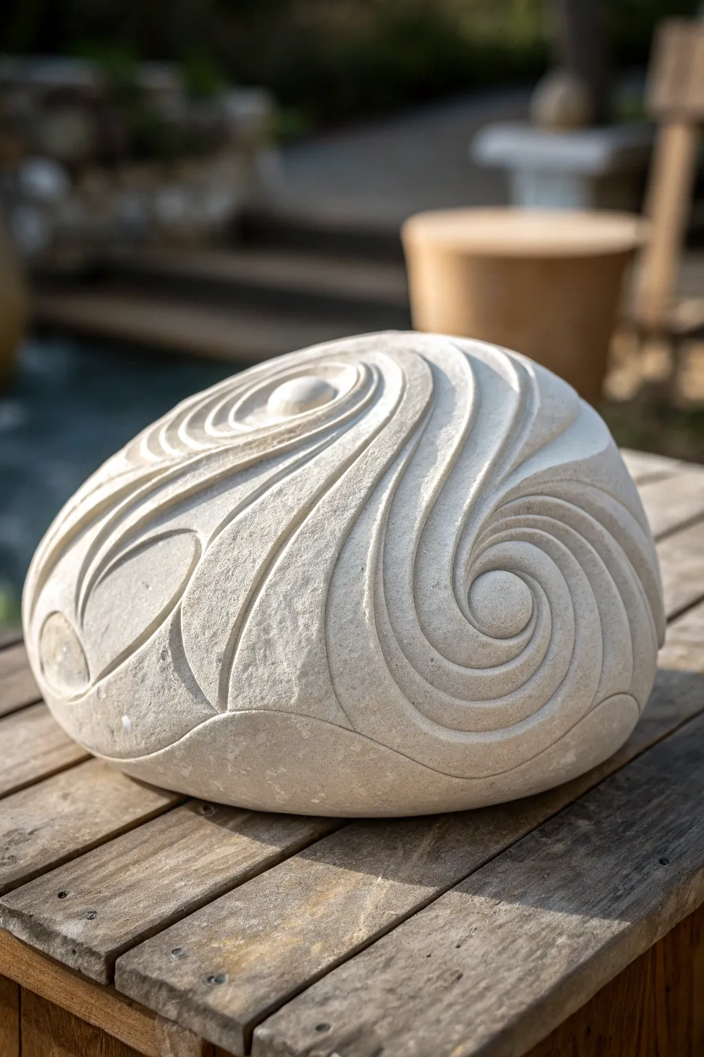 Master the art of tranquility with these captivating abstract wave carvings.