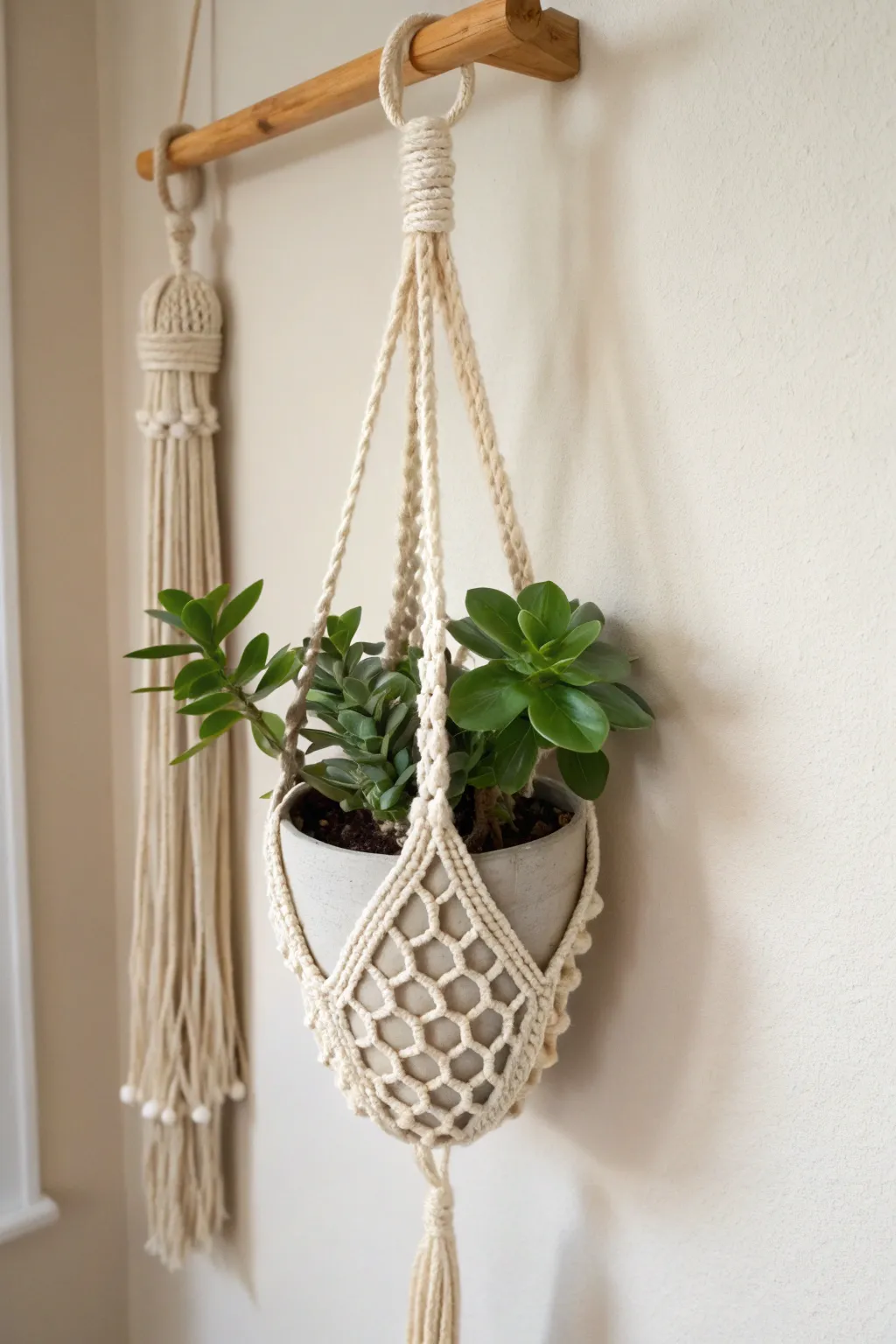 Elevate your space with a touch of handcrafted elegance: the perfect crochet mini plant hanger for your succulents.