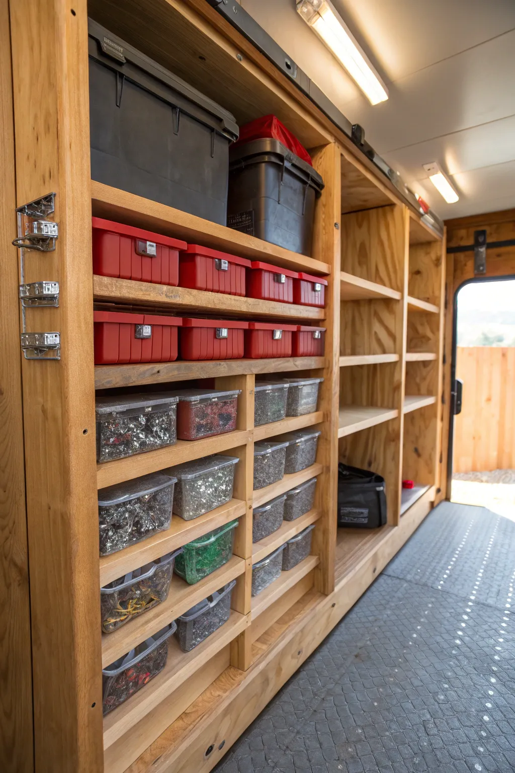 Elevate your trailer's organization with stackable storage bins - craftsmanship meets convenience.