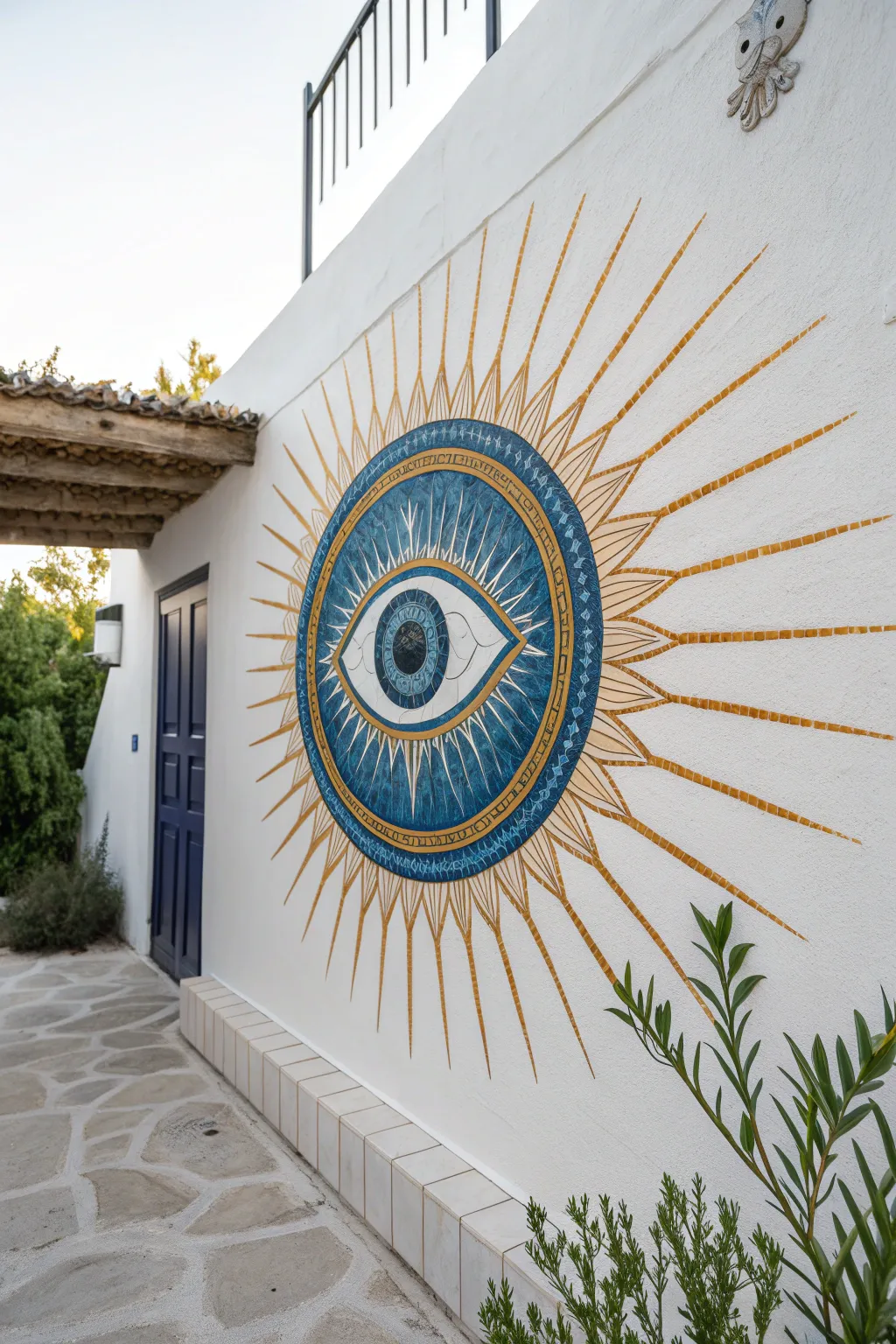 Transform your space with a radiant evil eye sunburst, blending Scandinavian minimalism with boho charm.