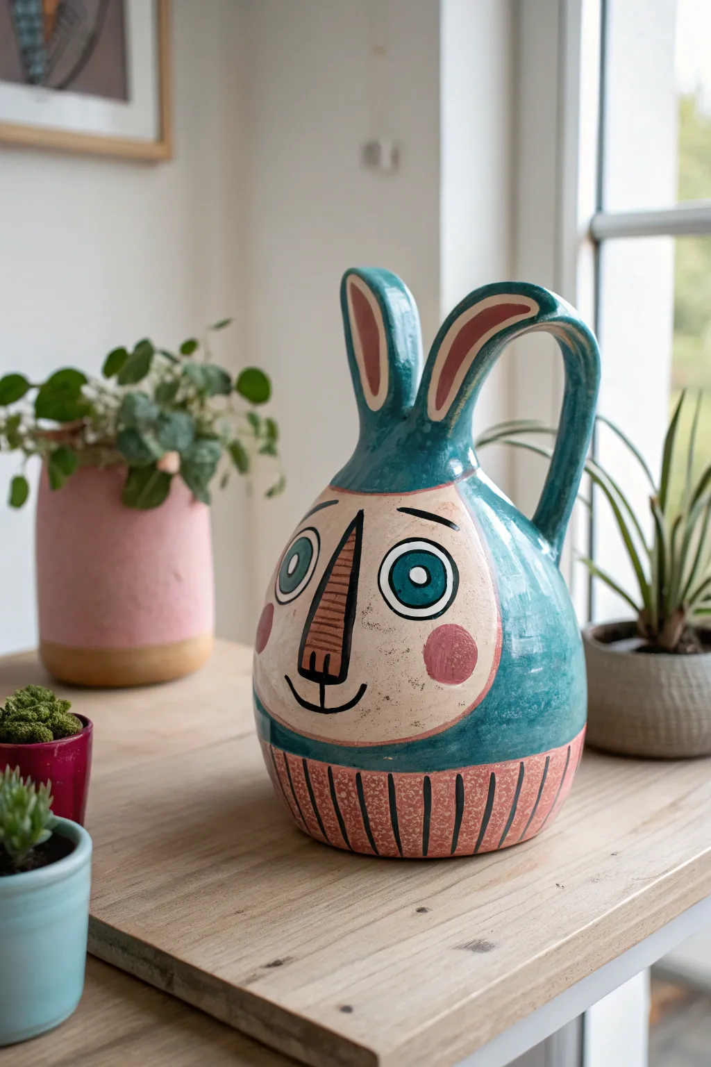 Add a whimsical touch to your decor with this charming face jug, blending playful artistry with minimalist elegance.