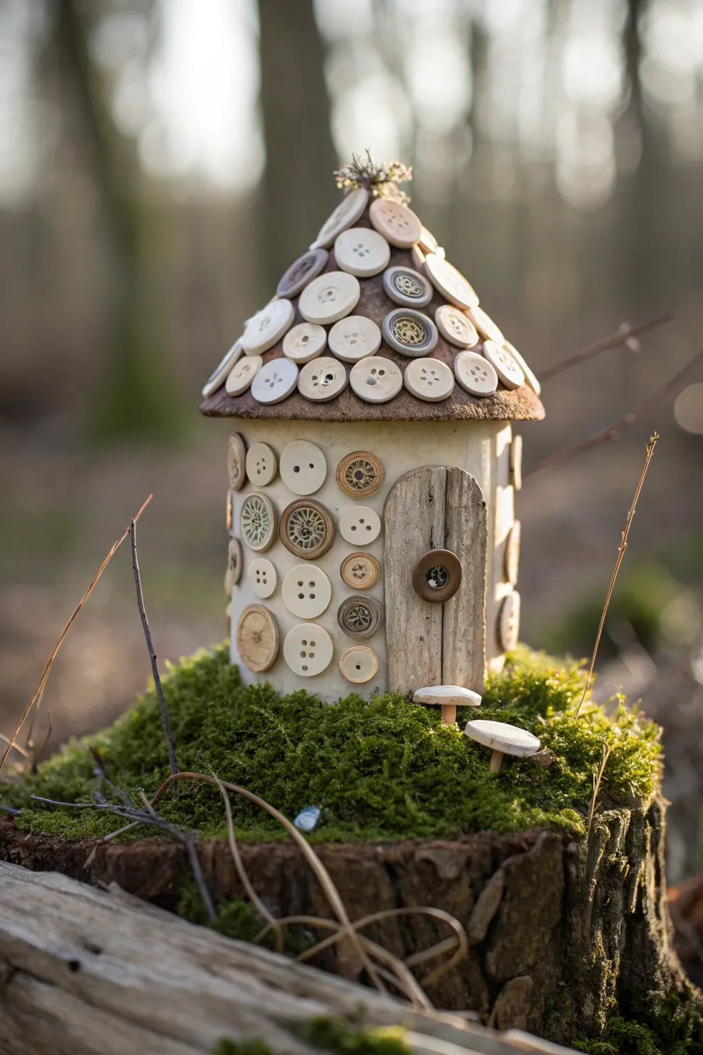 Transform nostalgia into charm with vintage button windows for your fairy house!