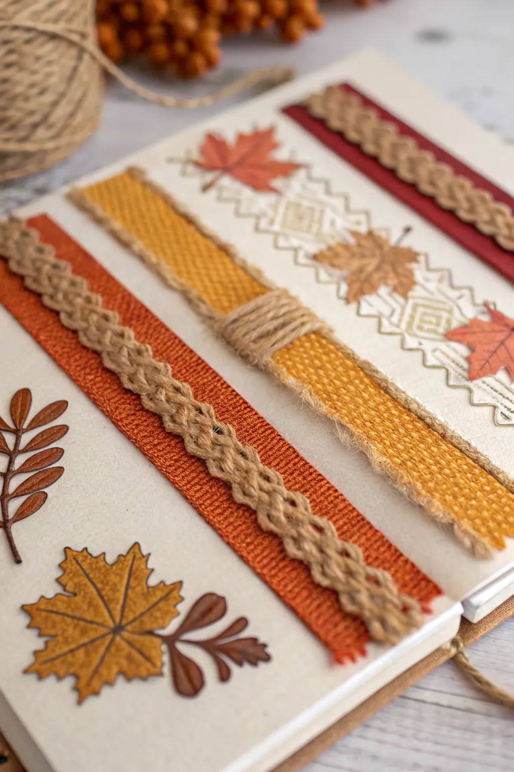 Elevate your fall scrapbook with cozy ribbons and minimalist borders. 🍂✨