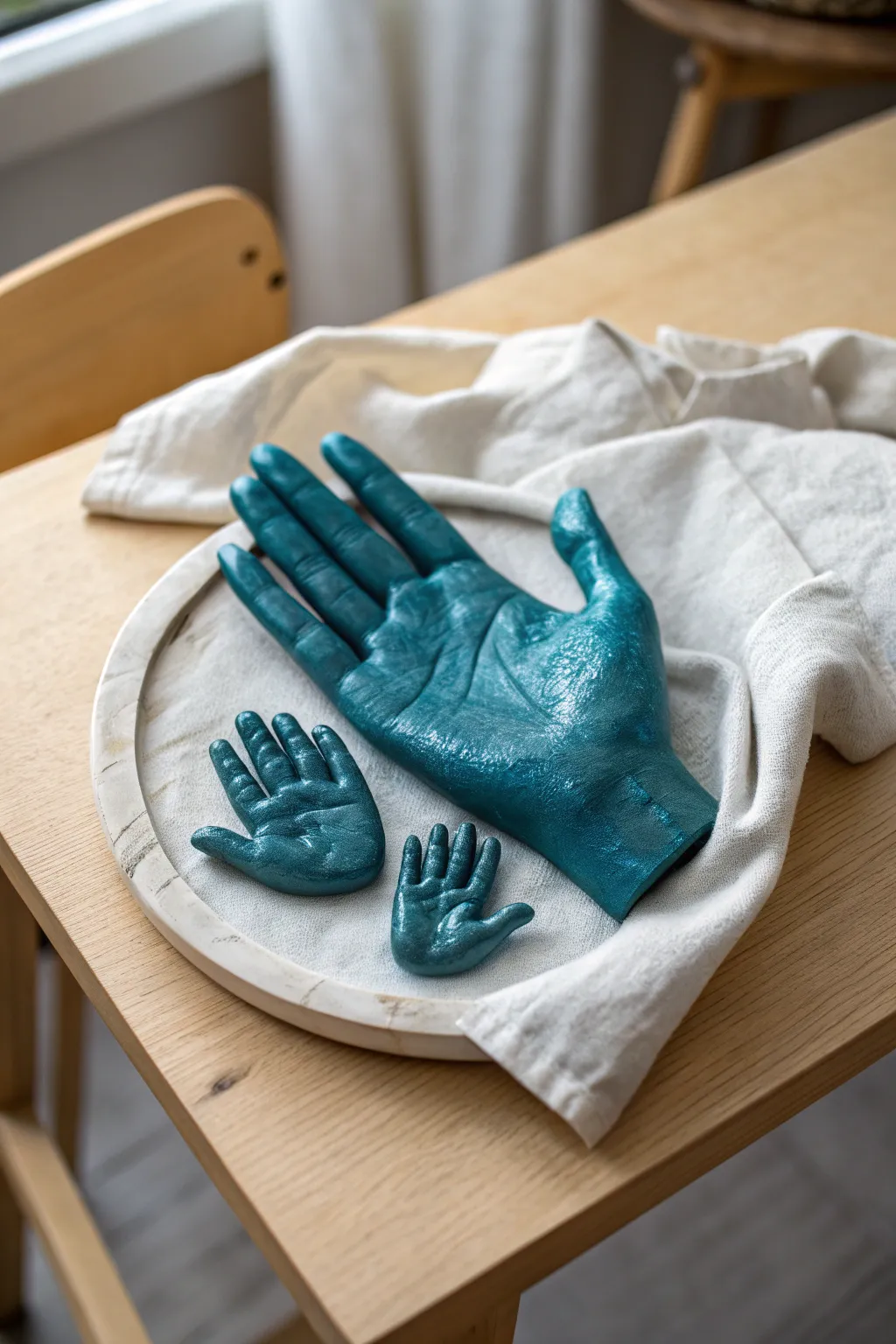 Capturing growth: A tender moment frozen in time with a child's hand at the heart of family love.