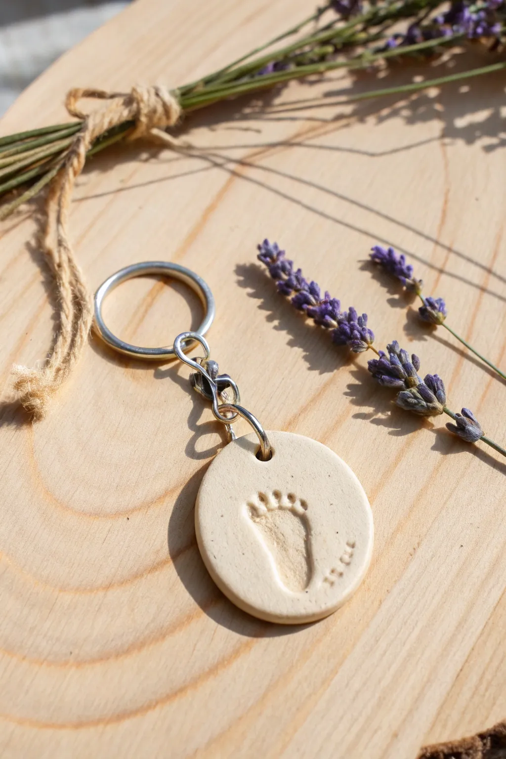 Capture the essence of simple, heartfelt craftsmanship with this charming footprint keychain – a perfect keepsake for Father’s Day.