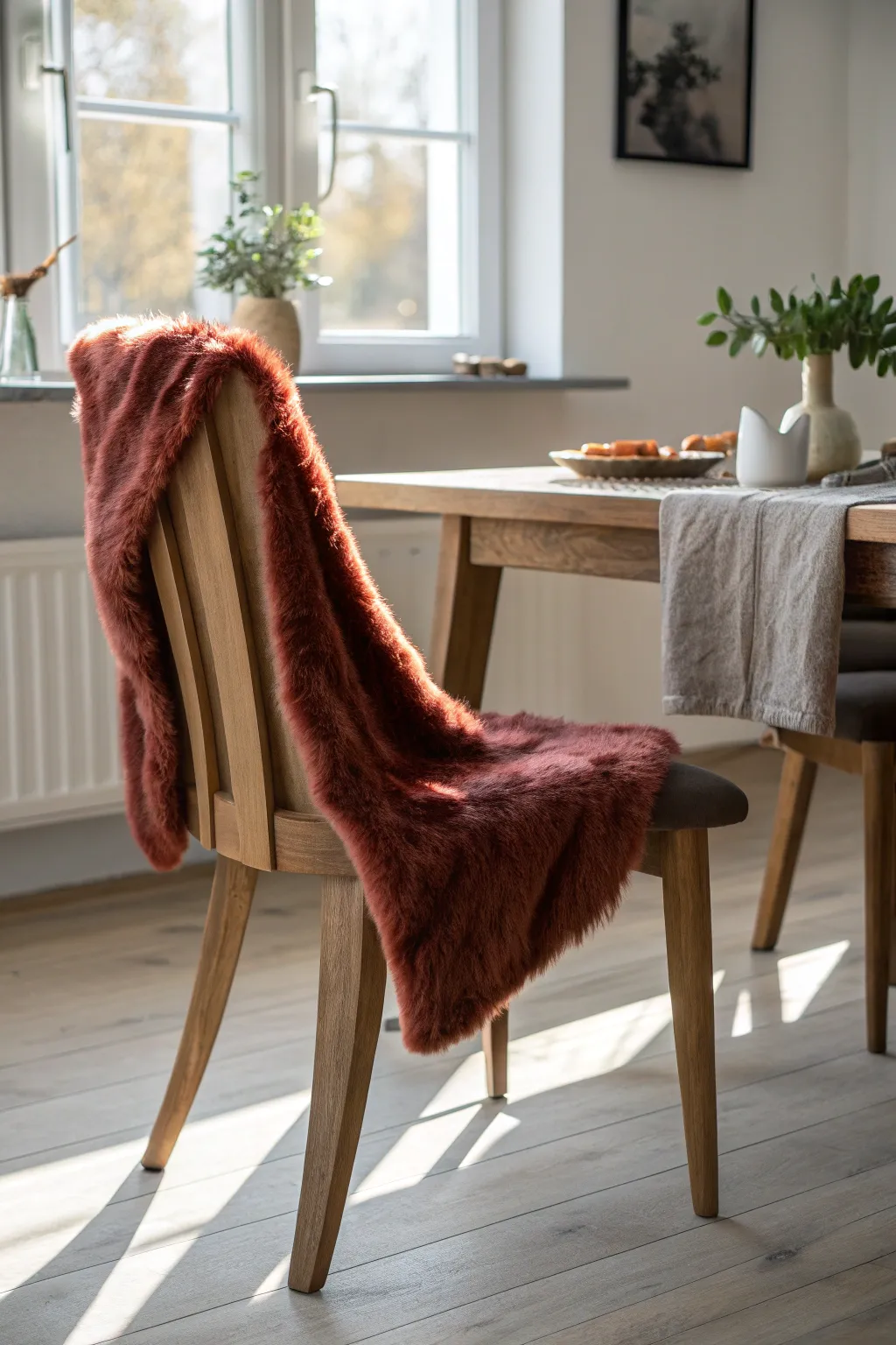 Elevate your dining space with the cozy elegance of faux fur chair covers.