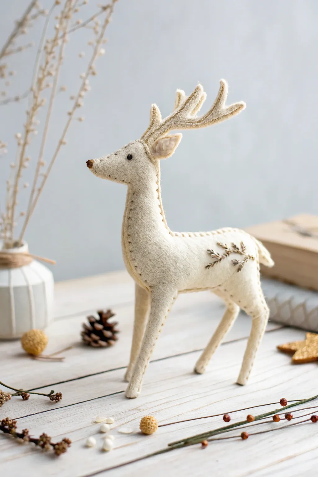 Embrace the serene elegance of the forest with this beautifully crafted felt deer.