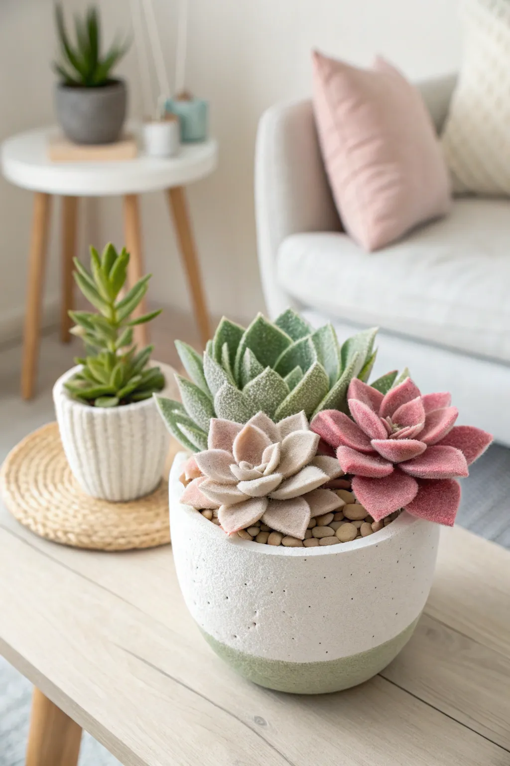 Bring nature indoors with these charming and water-free felt succulents, perfect for a minimalist aesthetic!