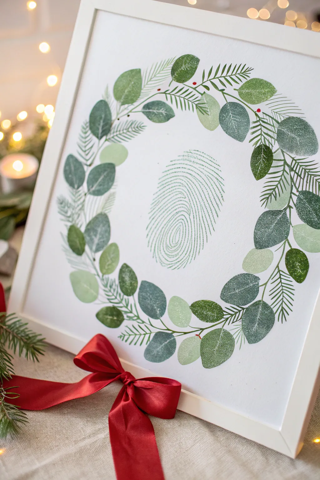 Craft your own holiday cheer with a minimalist fingerprint wreath, a perfect blend of simplicity and charm!