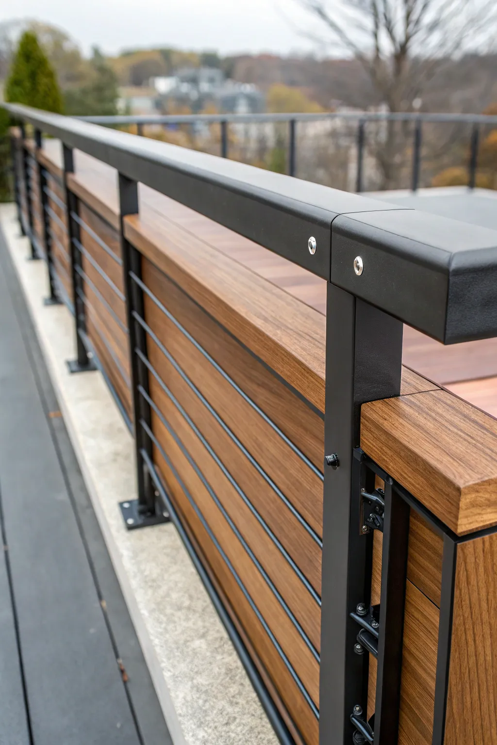 Elevate your rooftop with the beauty of mixed materials: where wood meets metal artistry.