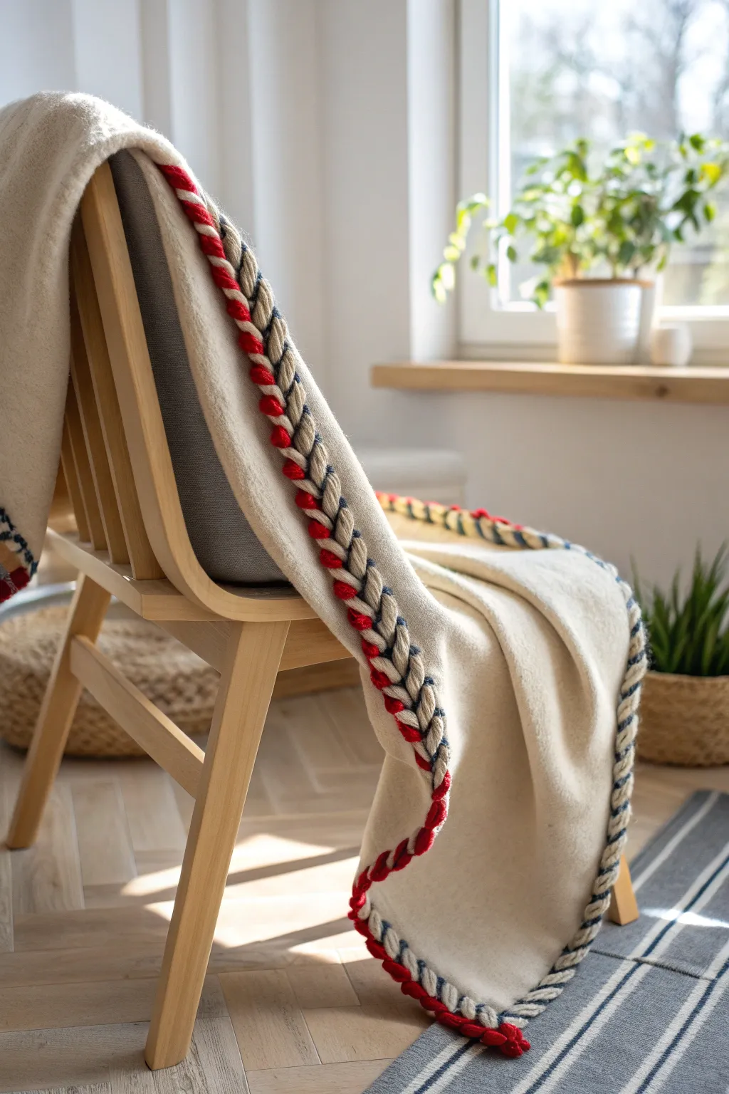 Elevate your cozy corner with a braided fleece binding that speaks to both simplicity and style.