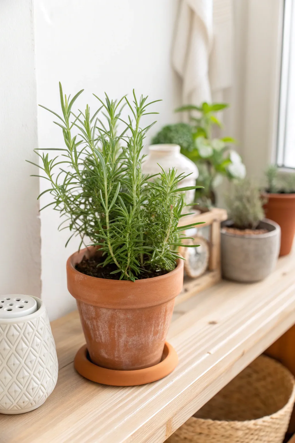Embrace the season with a touch of nature: A winter rosemary herb garden in minimalist elegance.