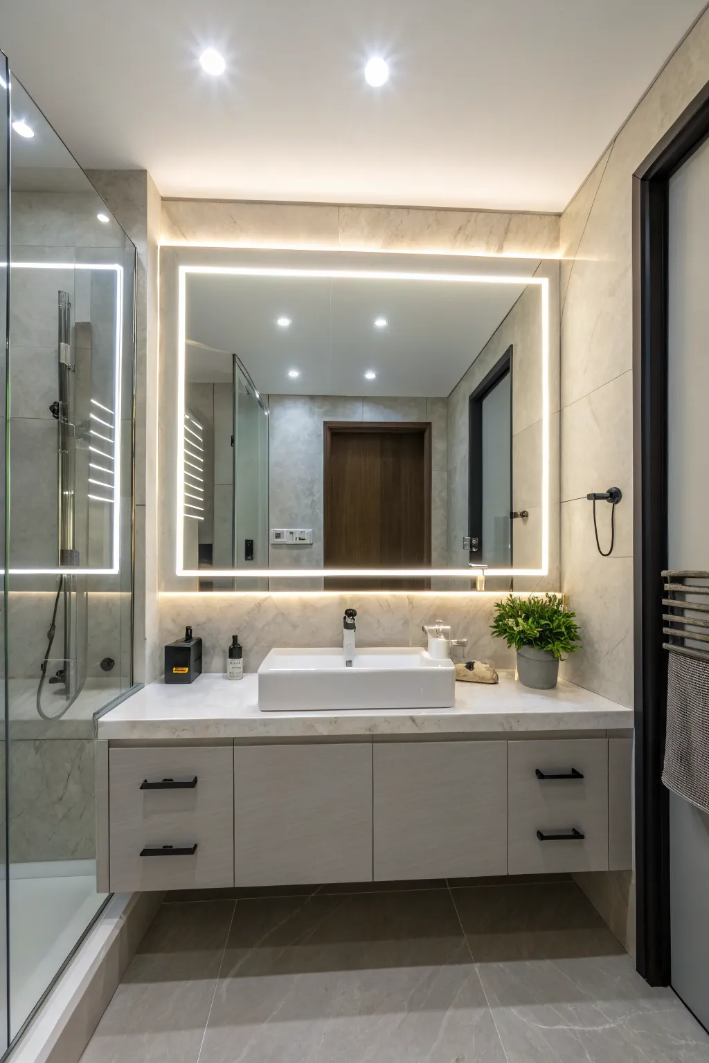 LED strips add a modern touch to frameless mirrors, enhancing their functionality.