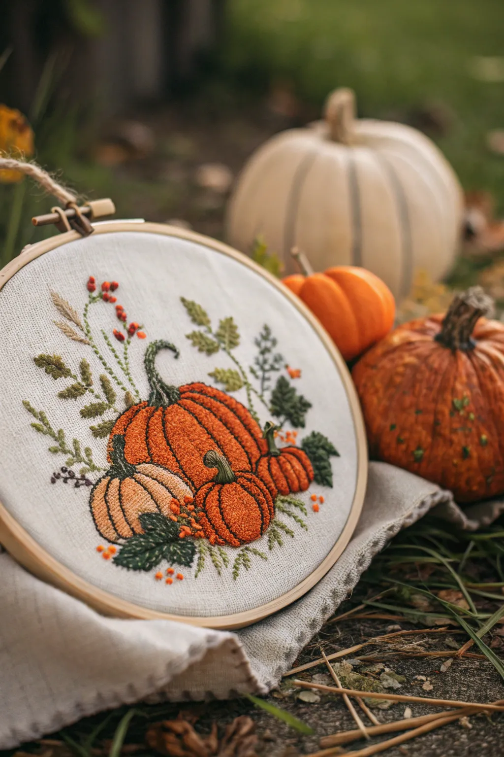 Embrace the cozy charm of autumn with this stunning pumpkin patch cross stitch masterpiece.
