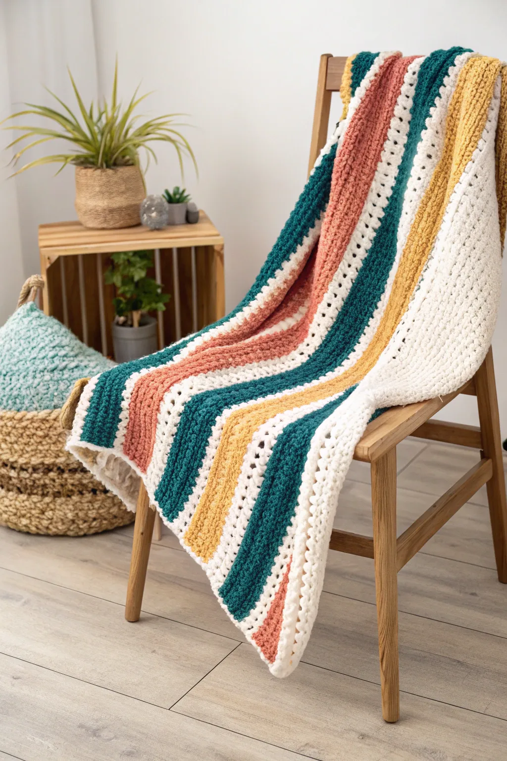 Add a pop of color and fun to your space with this twist on classic stripes. 🌈✨ #CrochetCrafts #ScandiBoho