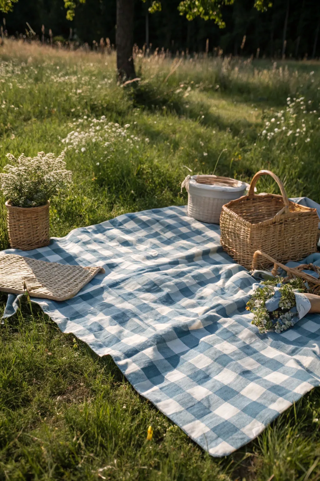 Embrace the charm of a French-style picnic with this handcrafted gingham blanket, perfect for sunlit afternoons.