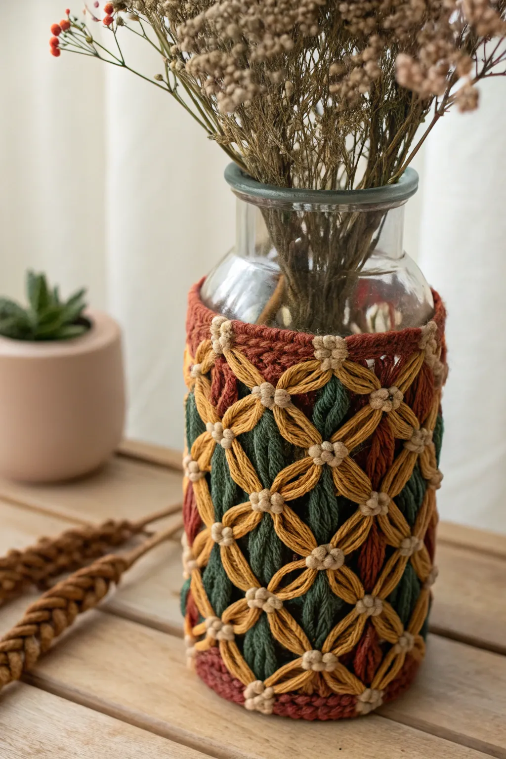 Elevate your decor with a touch of artistry: Discover the beauty of macramé vase wraps!