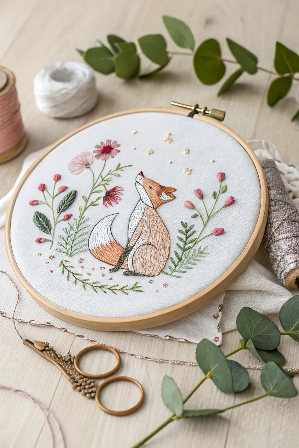 Add a touch of whimsy to your space with this adorable embroidered fox!