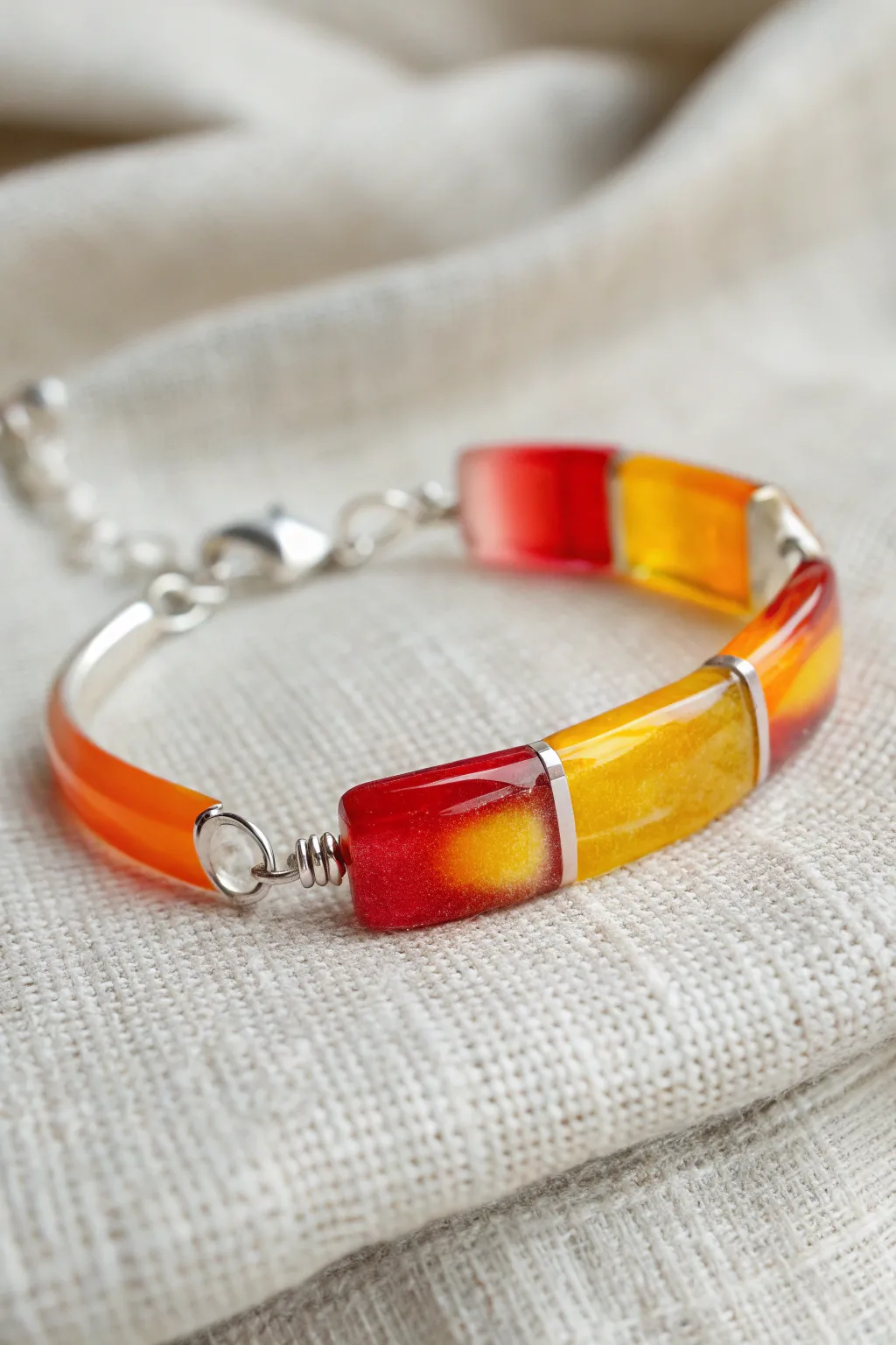 Add a splash of color to your style with this stunning fused glass bracelet, a perfect blend of minimalist elegance and boho charm.