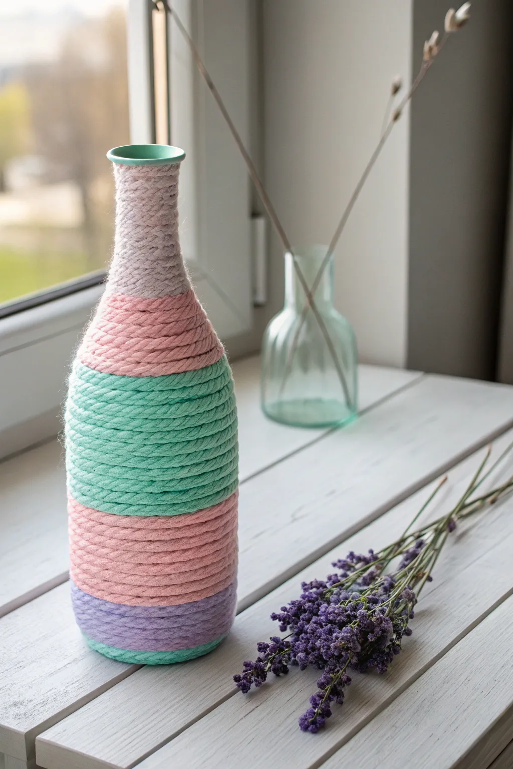 Add a touch of color and charm with a hand-wrapped yarn vase—perfect for a Galentine's Day craft project!