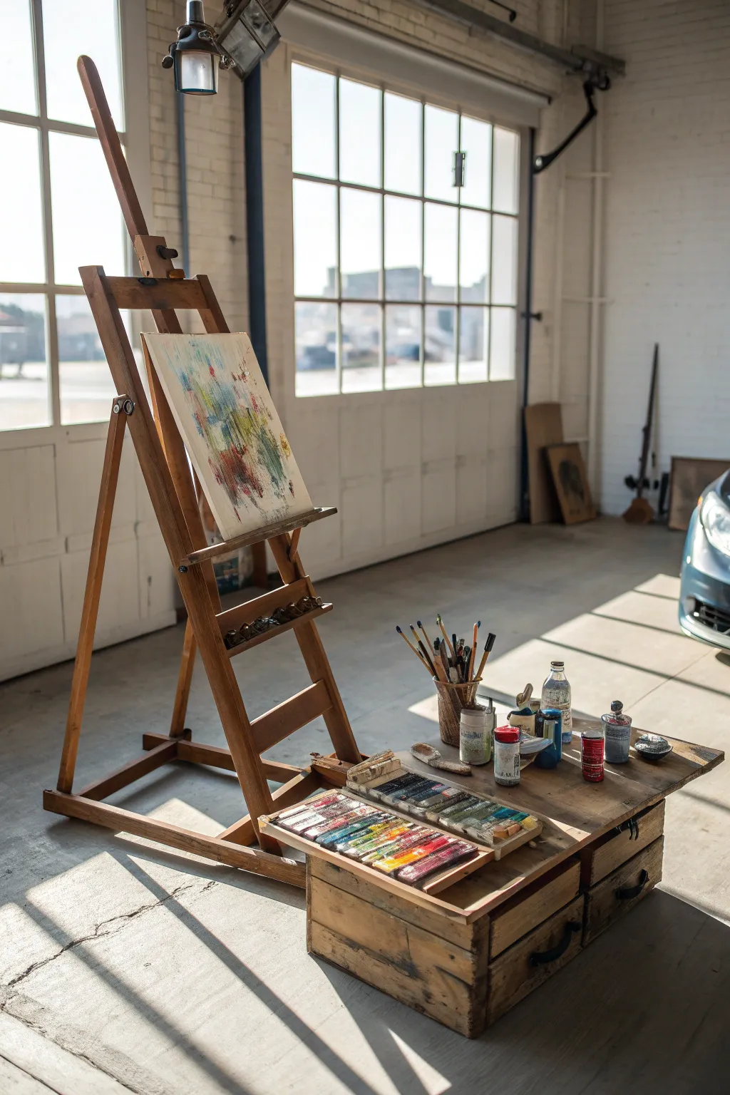 Transform your garage mezzanine into a creative sanctuary for artistic expression.