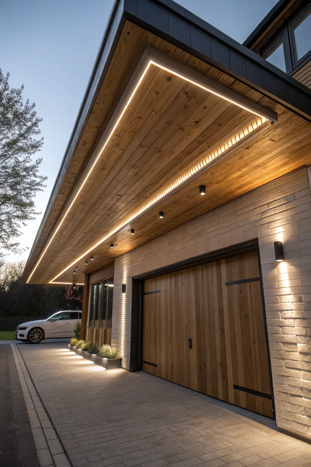 Illuminate your garage with style: Integrated lighting that enhances both safety and sophistication.