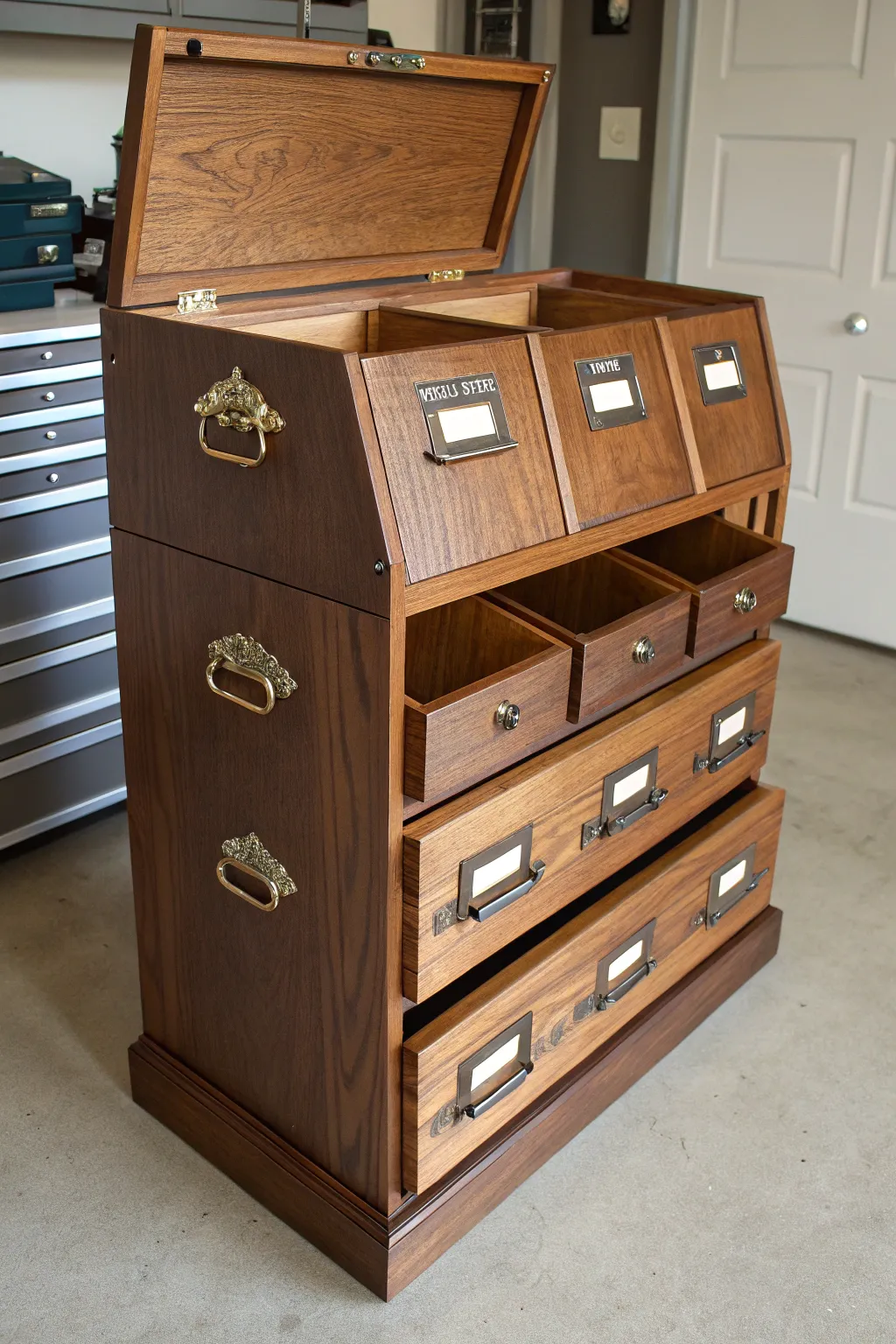 Elevate your garage organization with this artisan-crafted multi-bin system, designed for the discerning eye and a sustainable lifestyle.