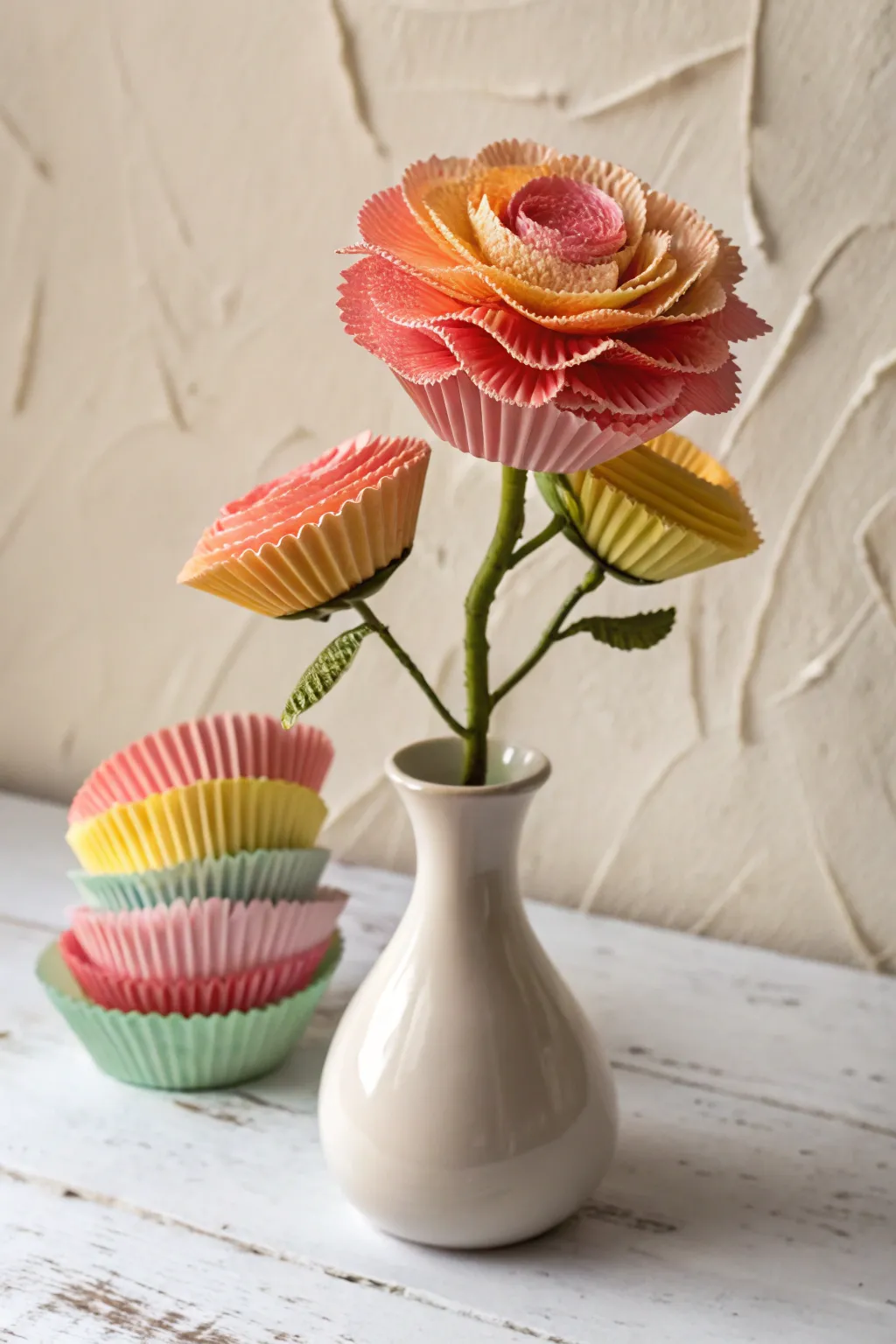 Brighten your space with a touch of crafted elegance: Cupcake Liner Flowers that never wilt.