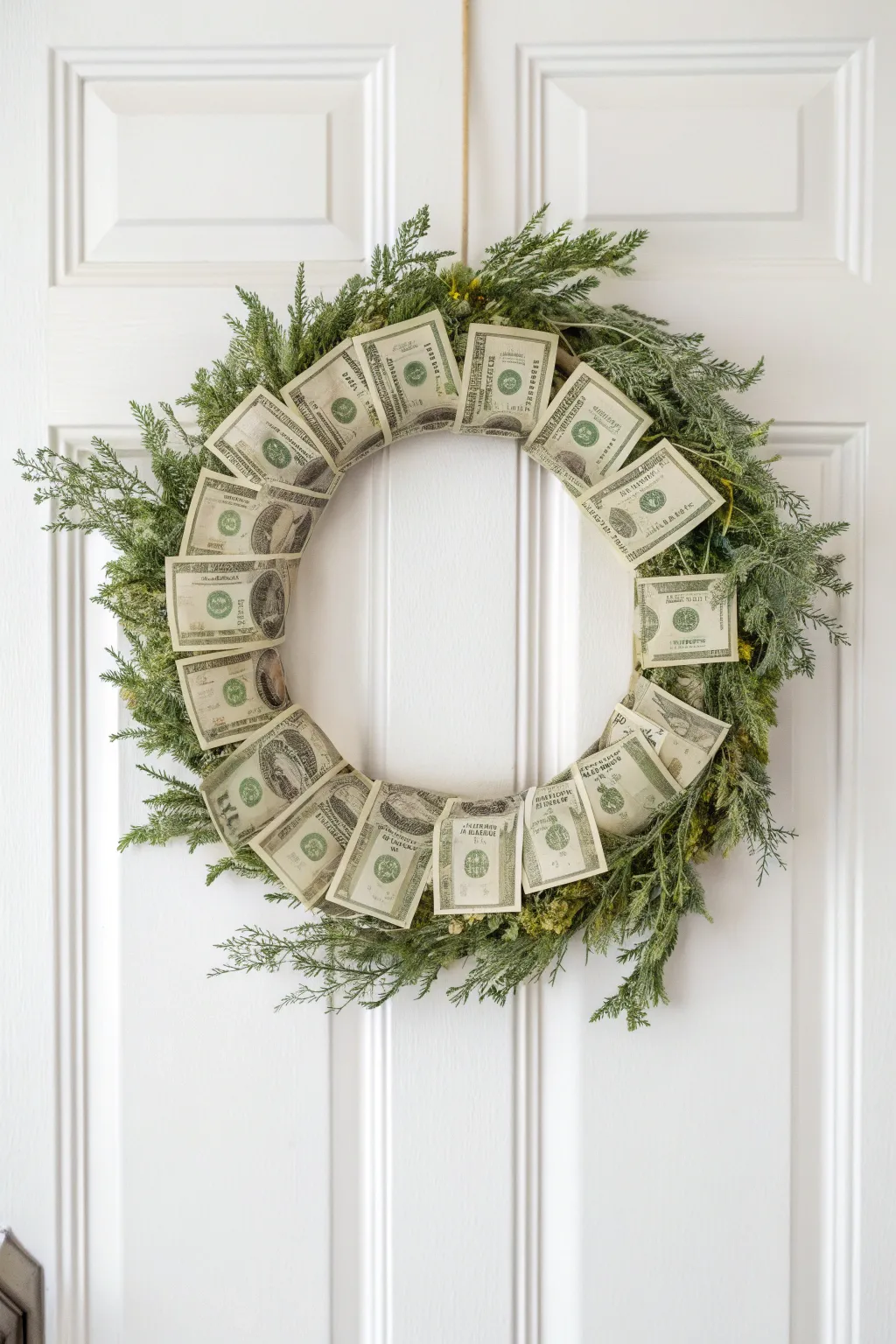 Transform currency into elegance with this stunning money wreath, a perfect blend of simplicity and bold design.