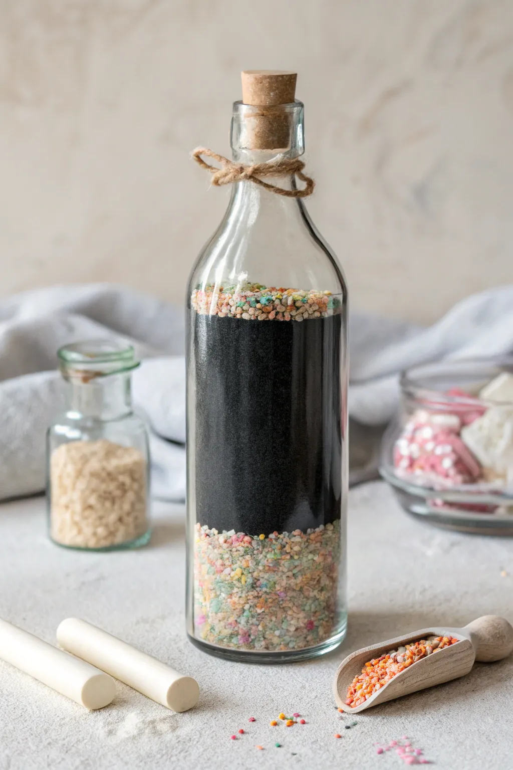 Organize your pantry with stylish chalkboard storage bottles—practical elegance with a personal touch.