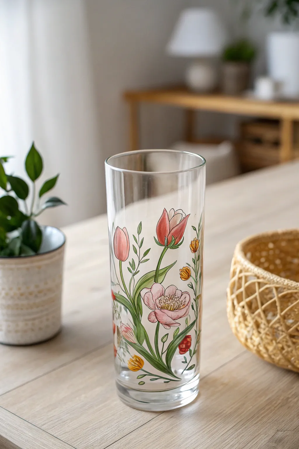 Elevate your table setting with the timeless elegance of hand-painted floral glassware.