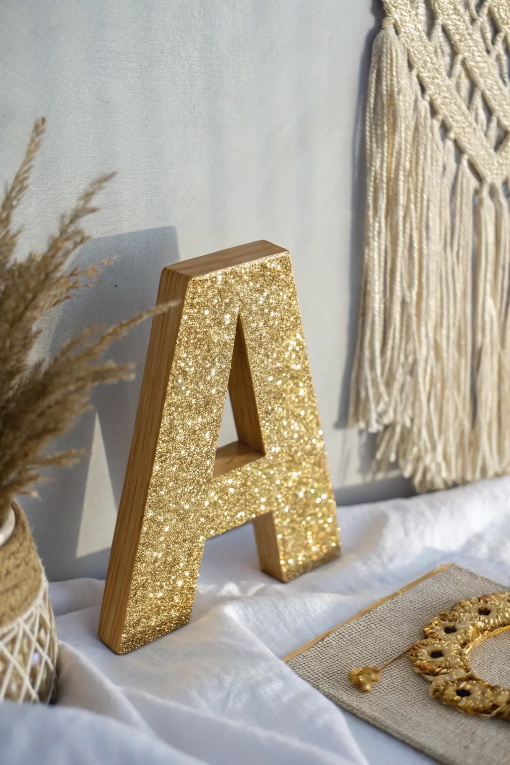 Add a touch of personalized sparkle to your space with glitter art letters.